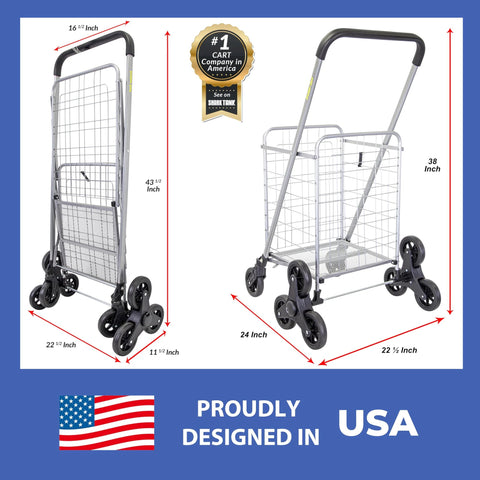 Stair Climber Grocery Cart With Six Wheels And 360 Degree Mobility For Easy Shopping And Carrying From Market To Kitchen - Folded and Open Views