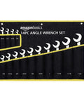 Angled Double Open End Wrench Set, 14-Piece Chrome Finish in Nylon Roll-Up Case displayed on black background