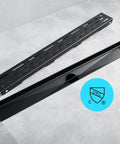 24 Inch Rectangular Matte Black Shower Drain With Removable Brickwork Pattern Grate Brushed 304 Stainless Steel Floor Drain
