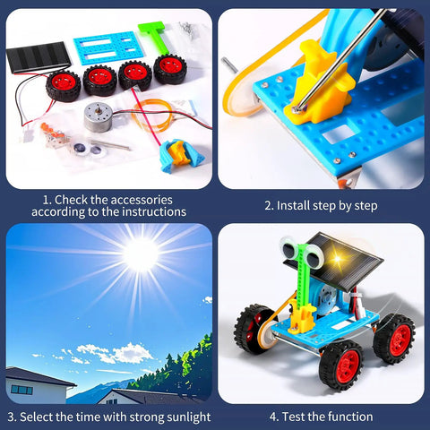4-In-1 Solar Robot Kit For Kids Ages 8-12, STEM Toys For Boys And Girls, Solar Powered Fan Car And Robot, Pulley Powered Tank, Hands-On Electricity, Mechanics And Engineering Projects For Real World Learning. assembled solar robot car