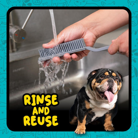 Pro Rubber Pet Hair Removal Brush For Cars Trucks SUVs RVs And Home Multi Surface Detailing Tool being rinsed under water