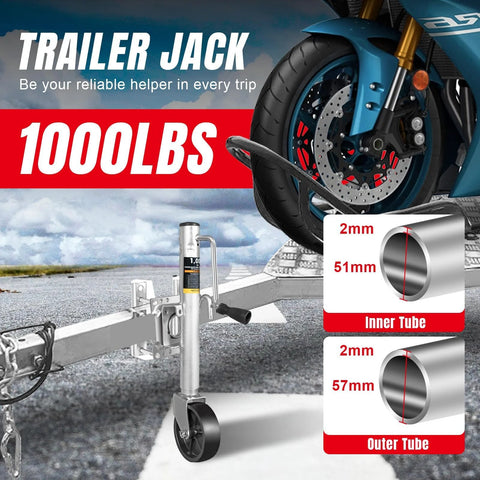 Road DAWG trailer jack with wheel, 1000 lb capacity, 10-inch lift, bolt-on tongue jack for RV/boat