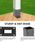 4x4 Post Base Bracket Set For Wood Posts 3.6x3.6 Inch Inner Size, showing installation on wood deck with metal base plate.