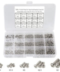 Massive 750 Piece Small Machine Screw Set M1.4 M1.6 M2 M2.5 M3 Phillips Pan Head Tiny Screws For Watch, Toy, And Electronics Repair Nickel Plated Carbon Steel Kit With 15 Sizes, 50 Pieces Each In Storage Bag, showing screws organized in a storage box.