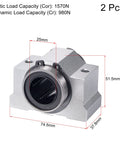SCV25UU Linear Ball Bearing Slide Block Set, 25mm Bore, Dual Dust Seals, front view with dimensions and load capacity shown