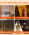 300 LED Curtain String Lights With 8 Modes Plug In Fairy Lights For Bedroom Wedding Party Birthday Indoor Outdoor Backdrop Decoration Warm White For Indoor Outdoor Living Spaces