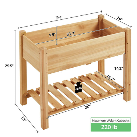 Raised Garden Bed Planter With Legs And Storage Shelf Wooden Elevated Plant Bed For Vegetables And Flowers 34x18x30 Inches
