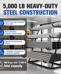 Heavy Duty 4 Tier Lumber Storage Rack With Adjustable Steel Frame And Tough As Nails Build That Takes Care Of Garage Clutter While Organizing PVC Pipe Boards And Heavy Gear, showcasing 5000 lb capacity and reinforced design.