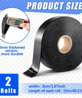 2 Rolls Asphalt Crack Filler Tape Peel And Stick Self Adhesive Driveway Repair Strip Waterproof 1.18 Inch Wide 50 Feet Long UV Resistant Heavy Duty Joint Patch For Tough Pavement, showing 3mm thick tape with size details.