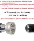External Deburring Chamfer Tool With Tungsten Blade attached to drill for burr removal on bolt, fits 0.5 to 1.375 inches