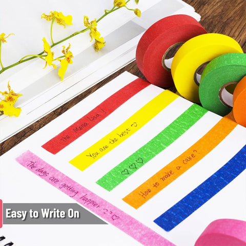 Colored Masking Tape Set 0.6 Inch By 15 Yards 6 Pack In Vibrant Yellow Green Blue Orange Pink Red on notebook