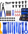 Straight Up 120 Piece Auto Trim Removal Tool Kit For Car Door Panels Dashboards Radios And Emblems With Hella Tough Nylon Pry Bars And Clean Storage Bag For Full Size Furniture Restoration including pry bars, tools, and clips.