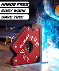 Spurtar red welding magnet clamp, 75 lb capacity, 6-piece set for 45/90/135-degree angles, front view