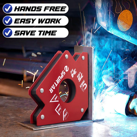 Spurtar red welding magnet clamp, 75 lb capacity, 6-piece set for 45/90/135-degree angles, front view