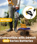Cordless Garden Tiller Cultivator Tool Only With 250 RPM Brushless Motor 48 Steel Tines 8.7 Inch Tilling Width in use