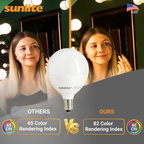 Comparison of lighting with G16.5 Globe LED Bulbs 5W 40W Equivalent Dimmable E12 Candelabra Base Frosted 2700K Soft White Vanity Mirror Short Bulbs 6 Pack Instant On Low Heat Energy Saver