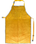 Heavy Duty Split Cowhide Leather Welding Apron With Adjustable Neck Strap And Flame Resistant Spatter Shield For Blacksmiths And Metal Workers Built Tough As Nails For Daily Grind, yellow apron with pocket.
