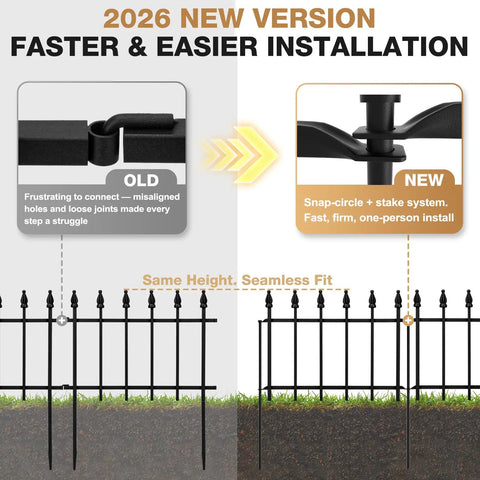 Comparison of 2026 new version Easy Snap Circle Connections for Heavy Duty Decorative Garden Fence Set, 10 Ft Long By 19 In High, 7 Panels.