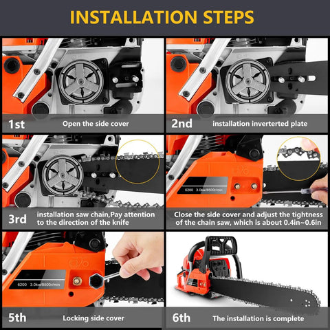 Installation steps for Beast 62cc Gas Chainsaw With 20 Inch Bar for Heavy Wood Cutting and Tree Trimming On The Farm 3.5 HP
