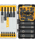 DEWALT 35-piece FlexTorq screwdriver and impact-driver bit set in dual cases (clear left, black right)