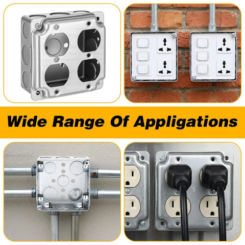 8 Pack 4x4 Inch Electrical Junction Boxes With Covers, Heavy Duty Galvanized Steel Square Outlet Boxes, And Double Duplex Receptacle Plates, 21 Cu In Capacity, Perfect For Home Renos And Commercial Jobs, Silver in various applications