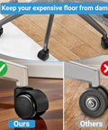 5-pack 2-inch black rubber swivel chair casters for all floors; heavy-duty, quiet, shown installed on metal chair legs