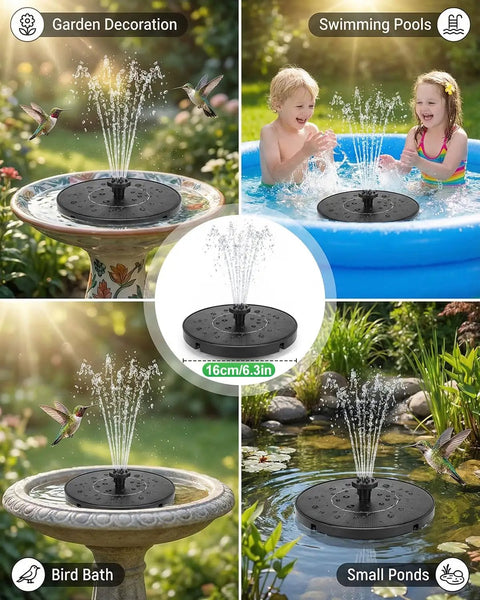 Solar Bird Bath Fountain Pump With 7 Nozzles, 1.4W upgraded solar powered water pump, 50-70 cm spray height in various settings