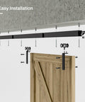 Ceiling Mount Box Rail Barn Door Hardware Kit for Double Doors, aluminum sliding track, 120 in, showing easy installation.