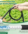 Person holding Soaker Hose 50 Ft Half Inch Linkable Garden Drip Irrigation System with flexible design and polyvinyl chloride material.
