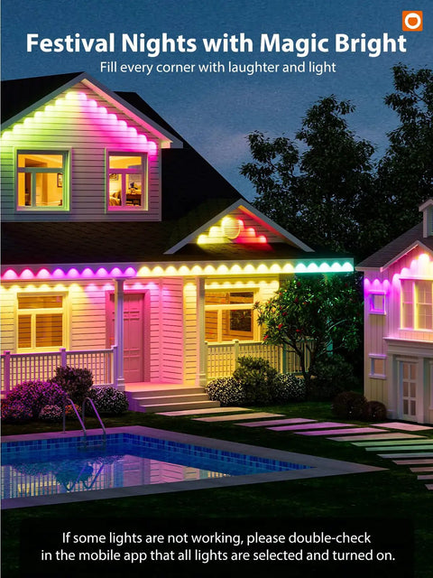 Smart RGB IC Outdoor Lights For House And Garden App And Remote Control Scene Modes IP67 Waterproof 200ft bright house display