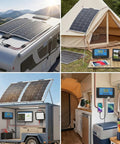 1000W Flexible Solar Panel Kit With 2x500W Monocrystalline ETFE Panels And 50A MPPT Smart Charge Controller shown on RV and tent.