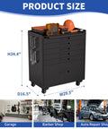 Built Tough 30 Inch Multi Drawer Steel Tool Cabinet With Lockable Roll Around Casters And Heavy Duty Push Handle Shop Grade Garage Storage Workbench Kit Black Steel Body with details on dimensions.