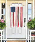 Rag American Flag Banner 4 X 2.3 Ft Totally Patriotic Decor For Home Porch Indoor Outdoor Parties Ideal For Fourth Of July Independence Day And 250th Anniversary Celebration displayed on porch door.