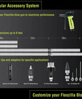 The Flexzilla Modular Accessory System with 12 inch to 6 feet extension options and various nozzles for air blow gun.