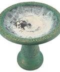 Fiberclay Bird Bath Outdoor Garden Decor Green, 20-Inch Tall Weather Resistant Water Bowl For Backyard And Patio, Antique Vintage Look