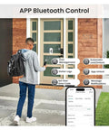 Person unlocking door with Hella Secure Stress Free Smart Keyless Entry Door Lock With Fingerprint And App Control Electronic Keypad.