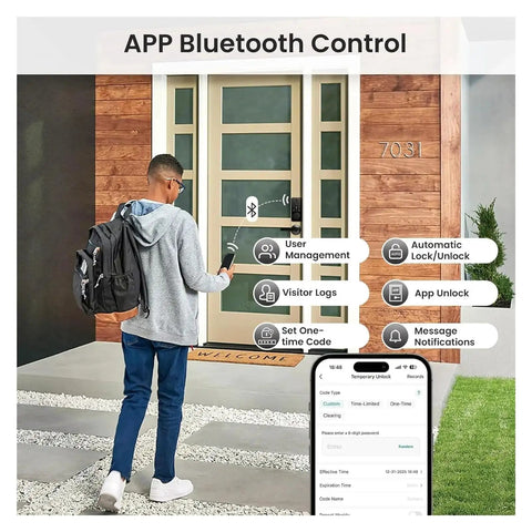 Person unlocking door with Hella Secure Stress Free Smart Keyless Entry Door Lock With Fingerprint And App Control Electronic Keypad.