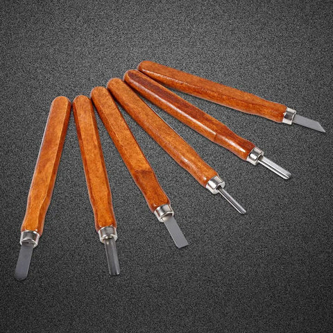 Wood Carving Tools Set 3 6 9 Piece Chisel Kit with Hand Handles, carbon steel blades on gray background