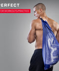 Man carrying Alliance Mesh Equipment Bag For Swim Gear And Gym Essentials, breathable quick-dry mesh backpack, 20x28 inches.