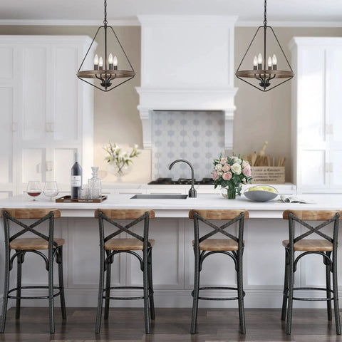 Farmhouse Rustic Black Chandelier With 4 Lights For Dining Room Living Room Bedroom Kitchen Island And Foyer Modern Octagonal Design With Faux Wood Finish Durable Metal Frame And Versatile Lighting That Makes Any Space Pop above kitchen island