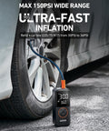 L4 Tire Inflator Portable Air Compressor 150 PSI On The Go With Pressure Gauge And LED Light Quick Inflation For Cars