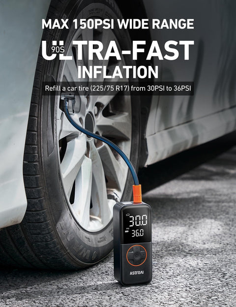 L4 Tire Inflator Portable Air Compressor 150 PSI On The Go With Pressure Gauge And LED Light Quick Inflation For Cars