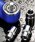 Tough As Nails Heavy Duty Pneumatic Air Impact Wrench With 1/2 Inch Drive And 90 Degree Right Angle Head showing wet components and sockets.