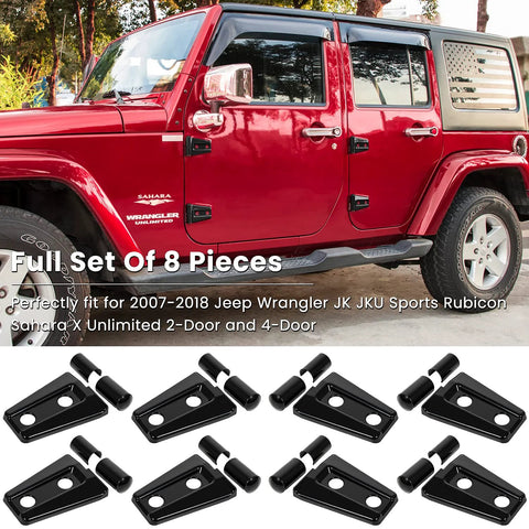 Door hinge cover trim set for Jeep Wrangler JK/JKU (2007–2018), black, 8 pieces