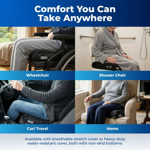 Roho Low Profile Air Cell Wheelchair Cushion Adjustable Inflatable Seat Pad 16-17 Inch used on wheelchair, shower chair, car seat.