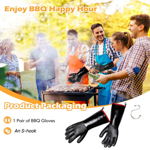 Heavy Duty BBQ Gloves 14 Inch Heat Resistant Mitts With Arm Guard Up To 1472 Fahrenheit Waterproof And Oil Resistant
