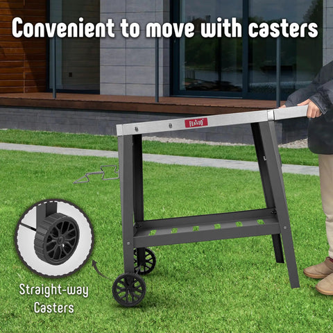 Rolling Pizza Oven Stand With Beveled Stainless Steel Top 31 By 19 Inches Foldable Extension Table Outdoor Bar Cart Gray