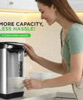 Woman using Insulated Stainless Steel Hot Water Urn With Auto And Manual Dispense, Electric Boiler in kitchen, 3.38 Qt capacity