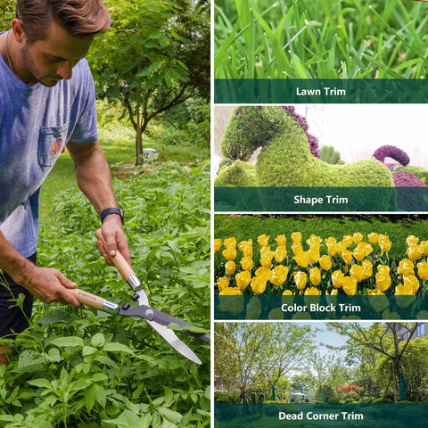 Heavy Duty Garden Hedge Shears 19.88 Inch Reach With Wooden Handles And Pro-Grade Carbon Steel Blades For Pruning