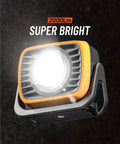 Beast Bright 2000 Lumen Rechargeable LED Work Light With 8000mAh Power Bank, emitting bright light, on a dark background.